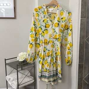 H&M Lemon Print Dress With Macrame Belt
